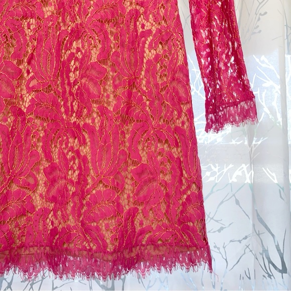 Dress The Population Cambria pink lace nude lining sheer long sleeve mini dress - Picture 4 of 9